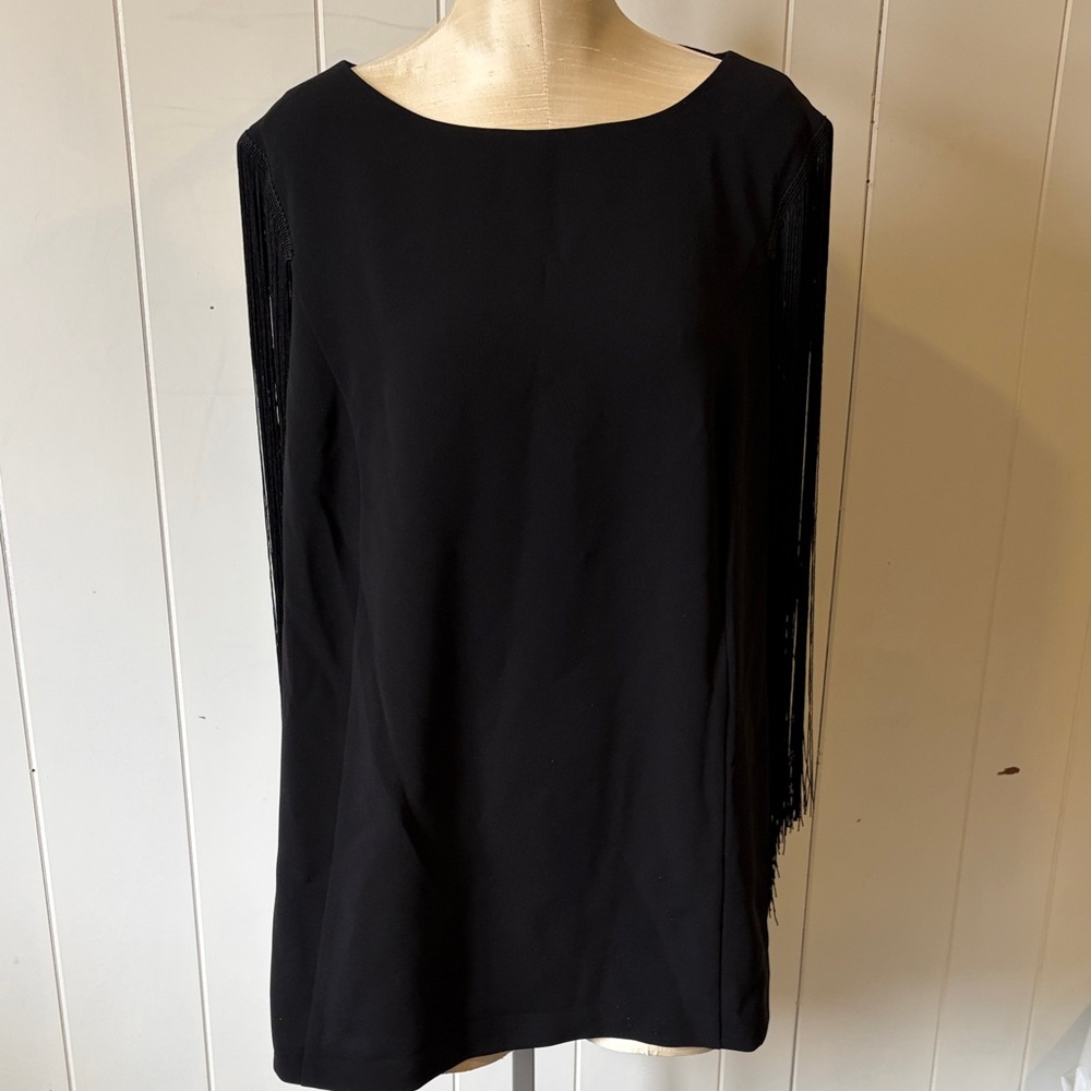 Women’s Marina Rinaldi Elegant Black Fringe Dress NWT Black $580 MSRP
